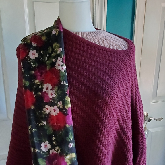 J. Jill Sweater Poncho Burgundy One Size - Picture 4 of 9